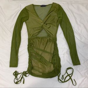 Mesh Ruched Side Cut Out Dress